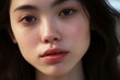 close up pretty Asian woman face, wrinkleless healthy face skin, clean and clear, light cosmetic makeup, Generative Ai 