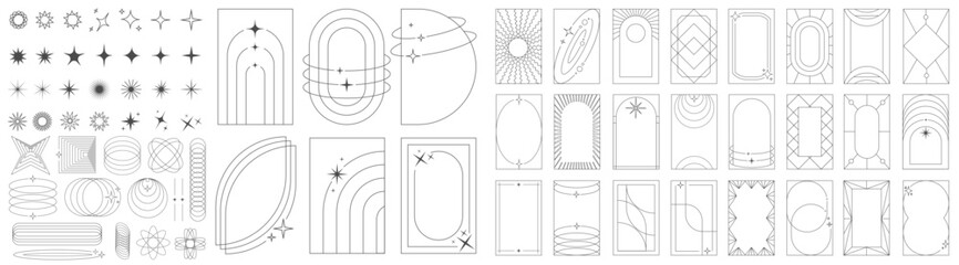 Wall Mural - modern minimalist aesthetic line elements, frames with stars, geometric forms, simple decorative