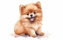 Watercolor Painting Style Illustration, Cute Pomeranian Puppy Dog , Generative Ai