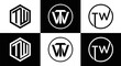 TW logo. TW set , T W design. White TW letter. TW, T W letter logo design. Initial letter TW letter logo set, linked circle uppercase monogram logo. T W letter logo vector design.	

