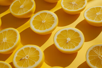 Wall Mural - Lemon pattern on a yellow background. Minimal summer concept. Flat lay.