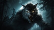 Werewolf growl in the moonlight over a full moon