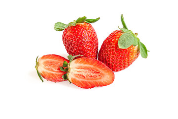 Wall Mural - juicy sweet strawberies isolated on white