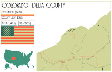  Large and detailed map of Delta County in Colorado USA.