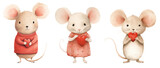 Fototapeta Pokój dzieciecy - Cute mice with red hearts. Watercolor Valentines Day clipart