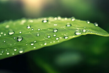  a large leaf with raindrops on a rainy day
