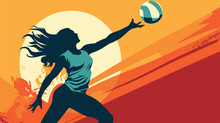 Volleyball Through A Vector Art Piece That Captures The Dynamic Nature Of The Sport. Illustrate Players Leaping Into Action, Whether It's A Powerful Spike Or