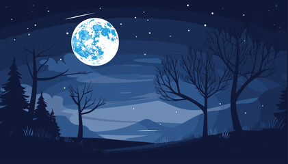 Wall Mural - vector art piece capturing the moonlit night sky. illustrate the moon's gentle glow casting ethereal