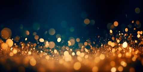 dark blue gradient background with stars and circles in gold color in bokeh effect.glitter luxury go