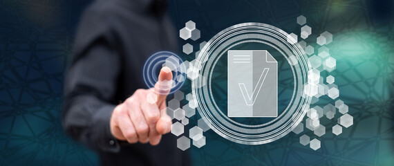 Wall Mural - man touching a document validation concept