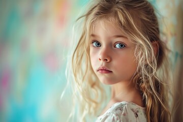 young girl with an expressive face showing a mixture of emotions outdoors.
