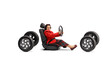Senior woman sitting in a car seat on four tires and driving