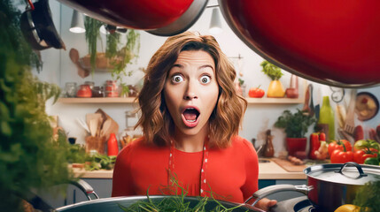 Wall Mural - a woman in the kitchen around vegetables