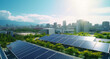 Vibrant Urban Ecosystem with Expansive Solar Panel Energy City