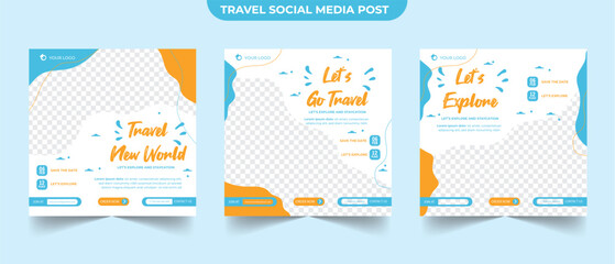 Wall Mural - set of travel adventure holiday sale social media post template web banner flyer or poster for touri
