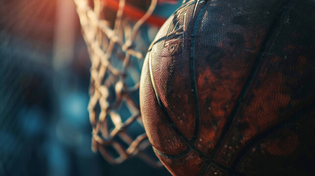 basket ball on the blurred dark background. Generative AI