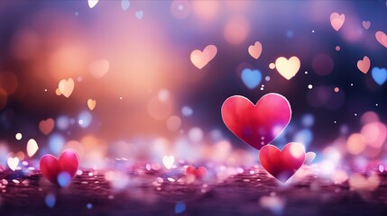 Wall Mural - empty space. hearts on blurred background banner for mother's day, valentine's day. love concept.
