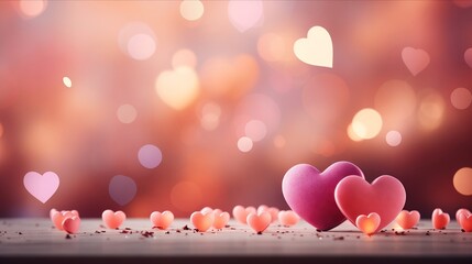 Wall Mural - empty space. hearts on blurred background banner for mother's day, valentine's day. love concept.