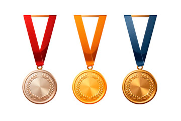 Wall Mural - set of realistic illustrations of gold, silver and bronze medals on ribbons. sports competitions awa