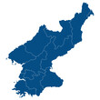 North Korea map. Map of North Korea in administrative provinces in blue color
