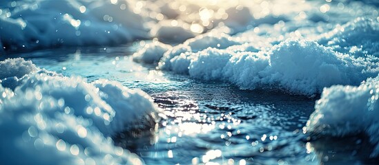 Fototapete - light closeup shot of snow melting on the fingertip. with copy space image. Place for adding text or design