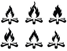 Set Of Black And White Campfire Icon. Campfire Silhouettes