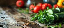 Lentil Salad With Cucumber Bell Pepper And Coriander Leaves On Rustic Wooden Table Selective Focus. With Copy Space Image. Place For Adding Text Or Design