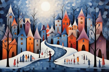 Wall Mural - Village Carolers - Generative AI