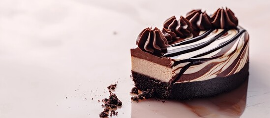 Poster - Homemade marble cake chocolate Chocolate Vanilla Zebra Pie Sweet pastries Simple homemade food Place for text. with copy space image. Place for adding text or design