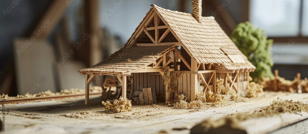 Miniature Model Of Farm Building Unfinished Modellers Needs Wooden 
