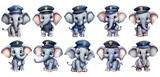 Fototapeta Pokój dzieciecy - Set of Police Elephants Clipart Sticker, generated ai