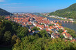 Heidelberg, Germany. High angle view over the Heidelberg Old Town with Jesuit Church, Church of the Holy Spirit and Old Bridge (Karl Theodor Bridge) across the Neckar river.