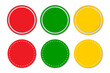 Set of red green and yellow circle template design with stitched effect. Set of colorful circle badges. Logo circle stamp. Round stitched circle set. Circle Template for logos, stickers and business.