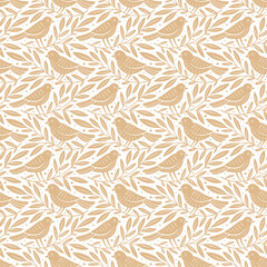 Wall Mural - hand drawn seamless pattern with decorative birds and branches nature floral forest seamless pattern