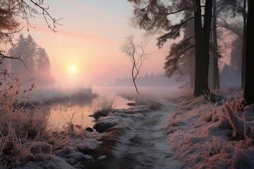 Canvas Print - Frosty Morning Landscapes - Generative AI