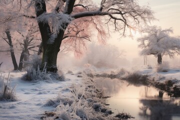 Canvas Print - Frosty Morning Landscapes - Generative AI