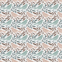 Wall Mural - hand drawn seamless pattern with decorative birds and branches nature floral forest seamless pattern