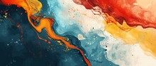 Abstract Liquid Pattern Watercolor Painting With Vintage Colors.
