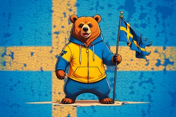 Sticker - Funny Bear Wearing Swedish Flag (JPG 300Dpi 10800x7200)