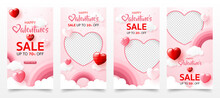 3D Happy Valentine’s Day Sale Banner Template. Special Discount Promotion Sale Offer With Pink Rainbow, Sweet Heart Background For Valentine Online Shop, Store, Advertising, Web And Social Media Post