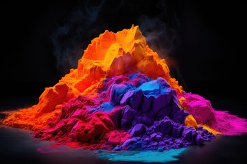 Poster - colorful volcano on black background, 3d illustration, horizontal image, Colorful Holi powder for the Holi festival against a black background, AI Generated