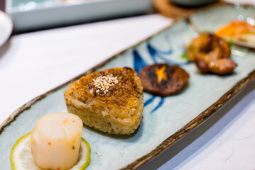 Canvas Print - Small plate of the appetizer with scallop and mushroom