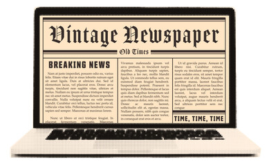 Wall Mural - halftone collage laptop. vintage style. newspaper on screen. isolated vector.