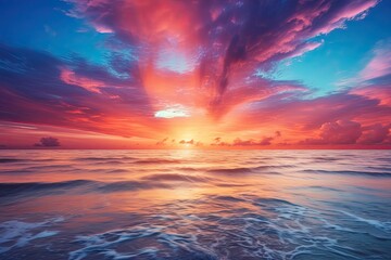 Sticker - Beautiful seascape. Dramatic sunset over the sea, AI Generated