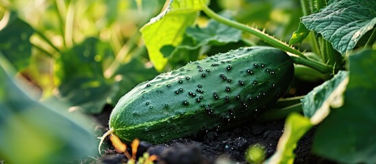 Canvas Print - Cucumber growing in garden.