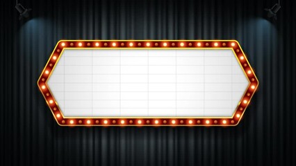 Wall Mural - Theater cinema sign hexagon on gray color theme curtains with spotlight. 4k animation. You can put text easily.