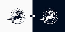 Pegasus Horse Logo Pegasus Skyline Vector Design Inspiration, Monochrome Emblem Of Running Pegasus Isolated On White, Vector Image Of A Silhouette Of A Mythical Creature Of Pegasus