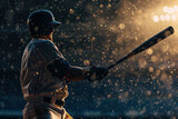 Fototapeta  - A baseball player hits a ball during a game on the field.