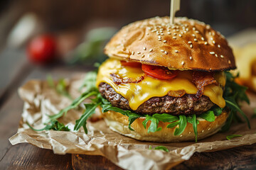 Wall Mural - Delicious Burger Sandwich with Melting Cheese