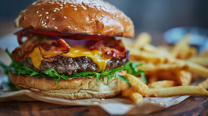 Wall Mural - Delicious Burger Sandwich with Melting Cheese